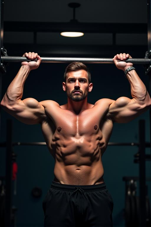 Спортивный мужчина делает подтягивания